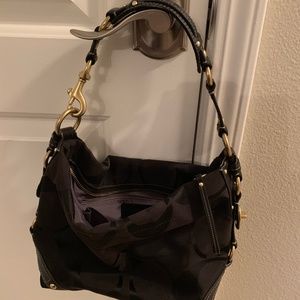 Coach Black Signature Carly Hobo Shoulder Purse